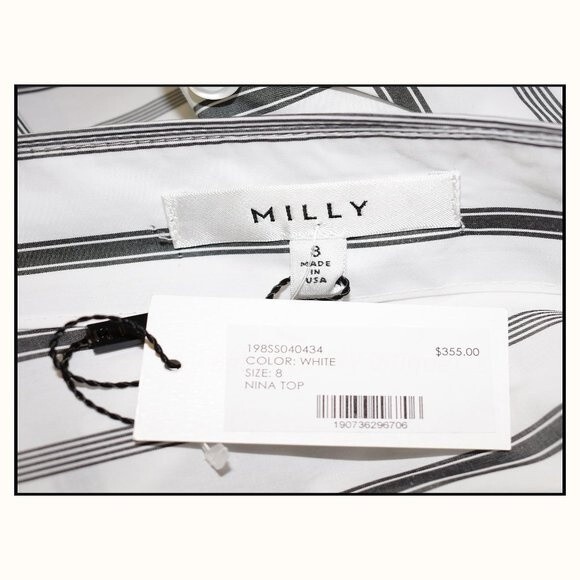 MILLY NEW NINA Stripe One-Shoulder Cotton Poplin Top 8 - Picture 5 of 12